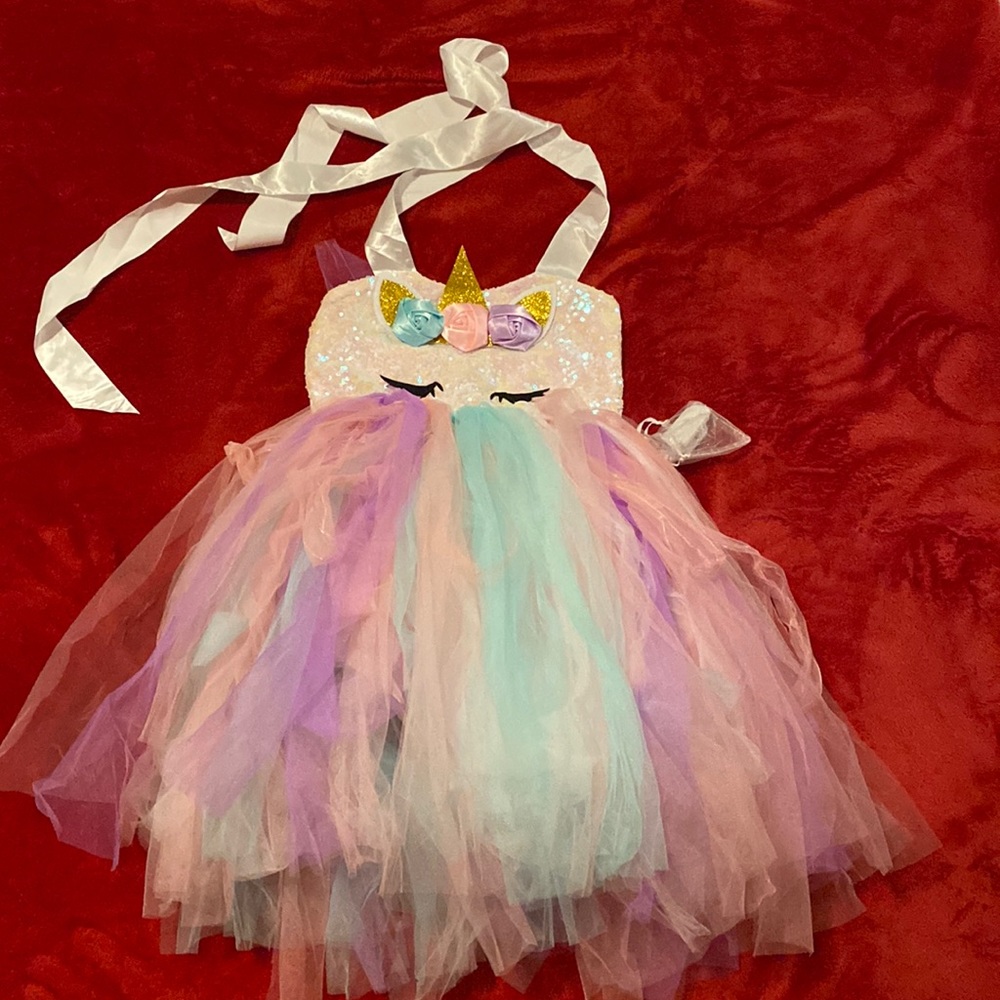Girls unicorn tulle dress (lights up please read the description)